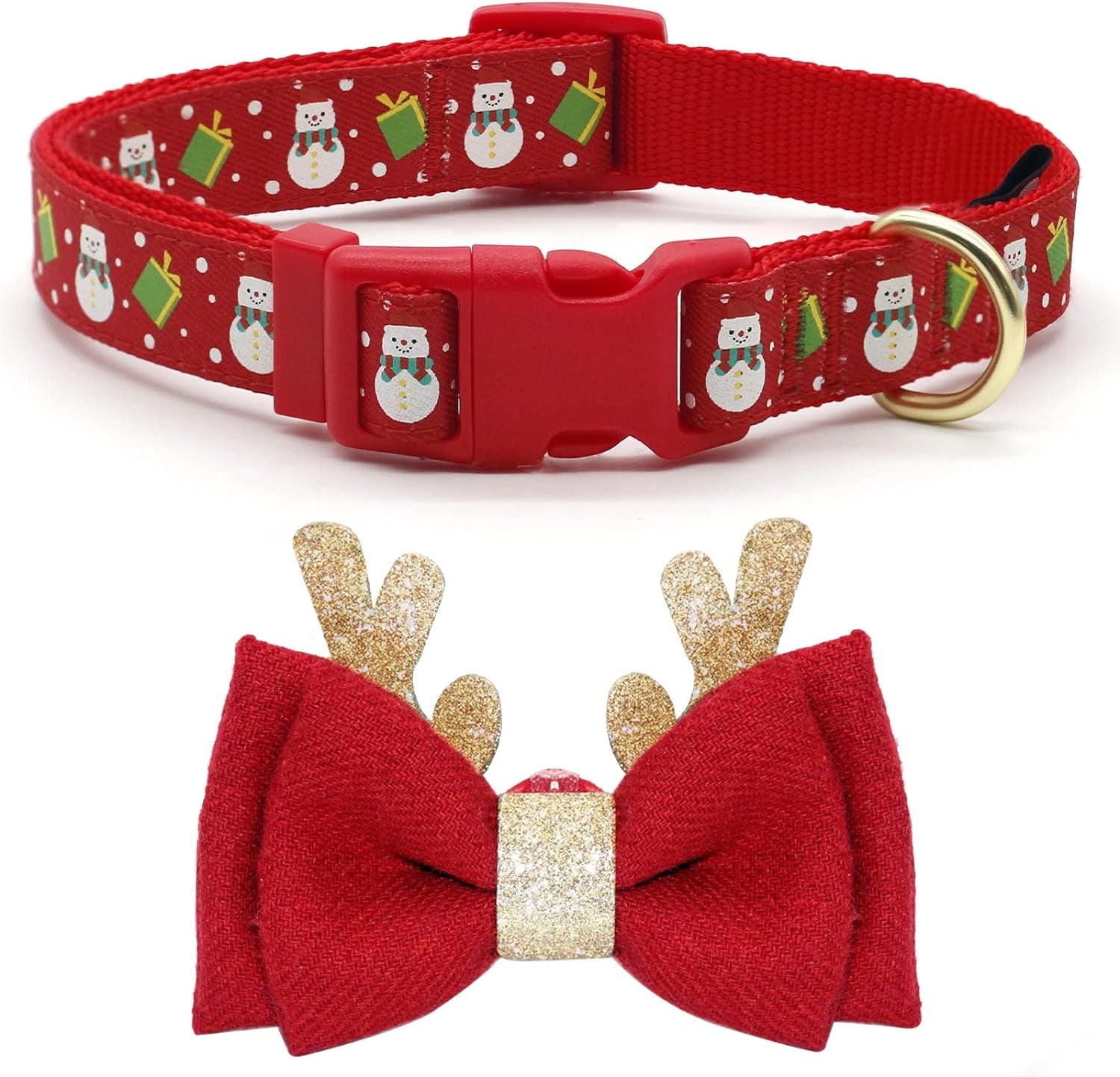 Adjustable Christmas Collar with Antler Bow Tie