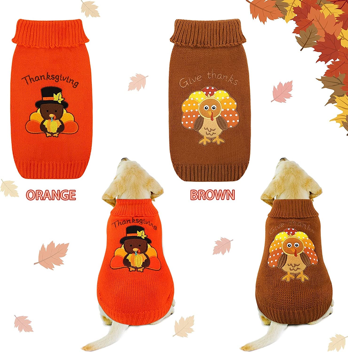 2 Pack Thanksgiving Dog Sweaters, Warm Knitwear for Thanksgiving