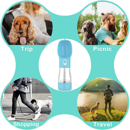 Portable Dog Water Bottle for Walking with Food Container, Great for Hiking, Easy to Carry, BPA Free (Blue)