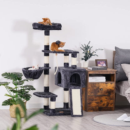 Multi-Level Cat Tower with Scratching Board and Feeding Bowl 