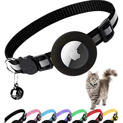 ATUBAN Airtag Cat Collar Breakaway, Reflective Kitten Collar with Apple Air Tag Holder and Bell for Cats