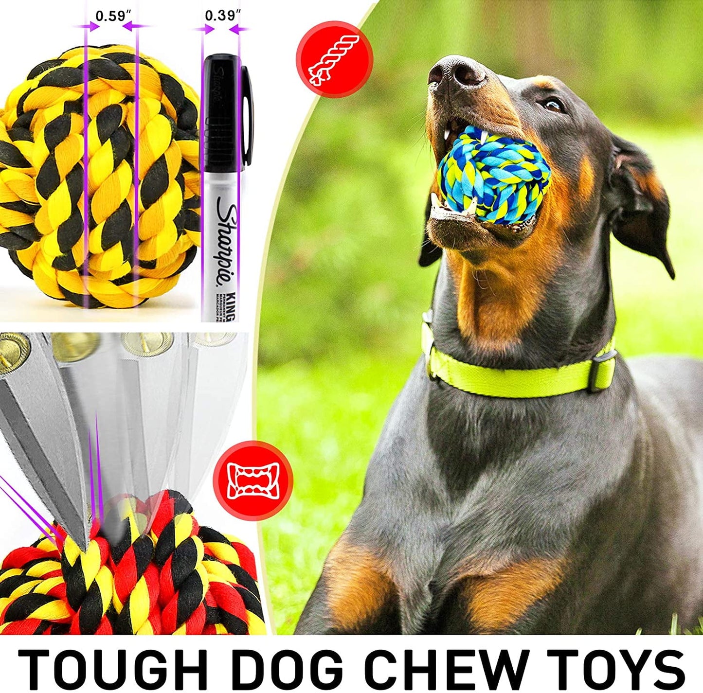 XL Dog Chew Toys for Aggressive Chewers, 6 Pack Indestructible Puppy Teething Chew Toy