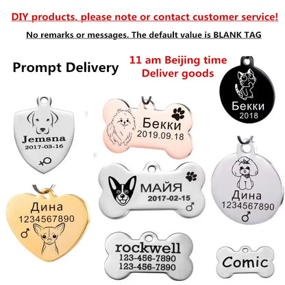 Dog ID Tag Free Engraving Name Tel Dog Collar Harness Pendant Clothes Accessories for Cat Custom Puppy Kitten Leash Pet Supplies