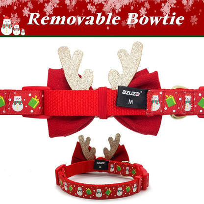 Adjustable Christmas Collar with Antler Bow Tie