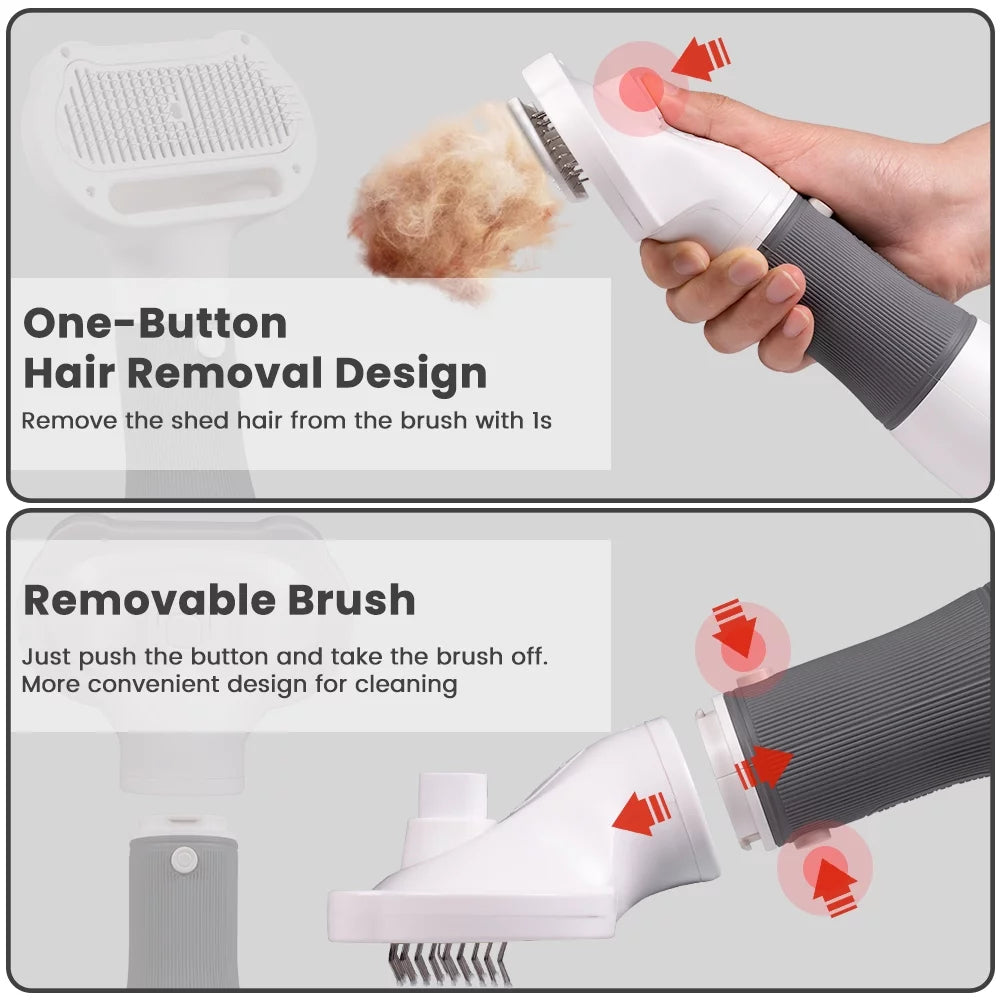 2 in 1 Dog Hair Dryer, Dog Brush for Shedding, Dog Grooming Kit with Slicker Brush, Cat Brush with Adjustable Temperature