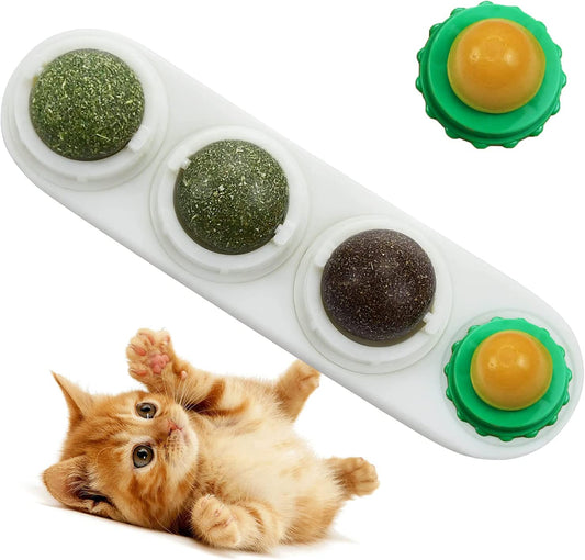 Catnip Cat Toys with 2 Candies, Catnip Wall Ball Toys, Rotatable Safe Healthy Edible Licking Ball, Kitten Chew Cleaning Teeth Treats Toys…