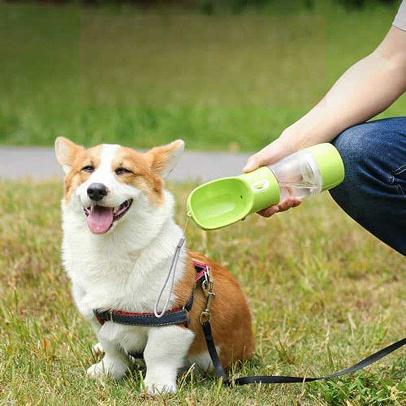 Portable Dog Water Bottle for Walking with Food Container, Great for Hiking, Easy to Carry, BPA Free (Blue)