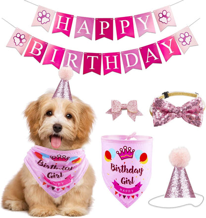 Dog Birthday Party Supplies;  Bandana Hat Banner Set