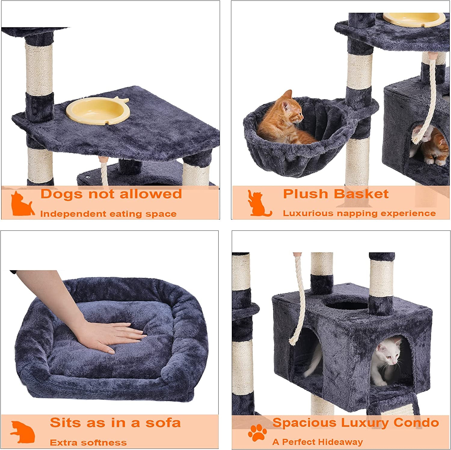 Multi-Level Cat Tower with Scratching Board and Feeding Bowl 