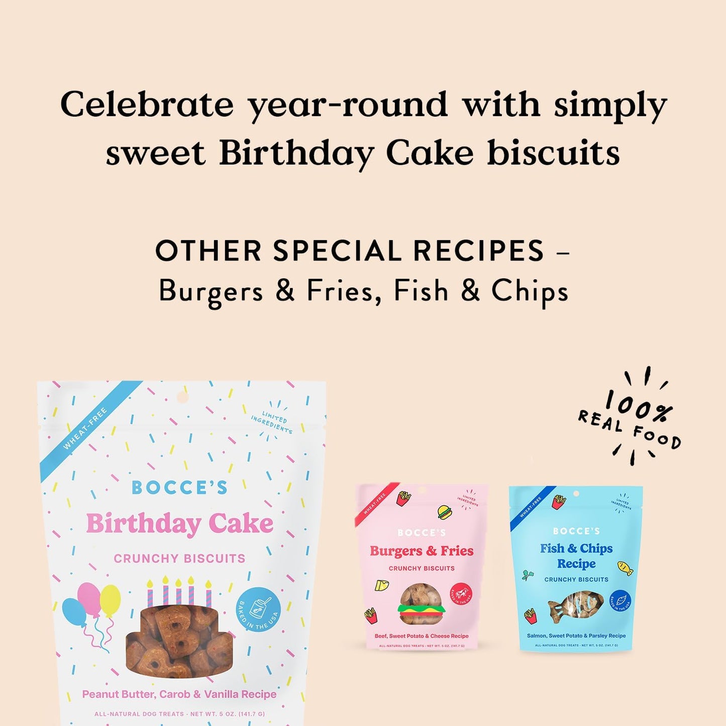 Birthday Cake Treats for Dogs - Special Edition Wheat-Free Dog Treats, Made with Real Ingredients, Baked in the USA, All-Natural Peanut Butter Vanilla Biscuits, 5 Oz