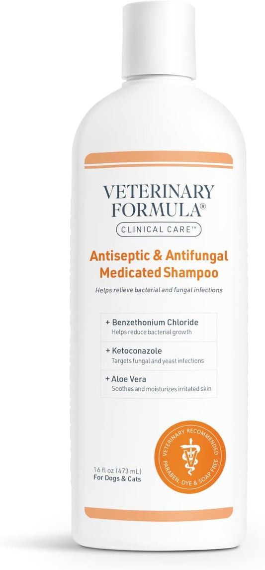 Clinical Care Antiseptic and Antifungal Medicated Shampoo for Dogs & Cats, 16 Fl Oz – Helps Alleviate Scaly, Greasy, Red Skin 