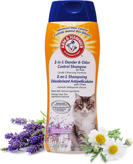 2-In-1 Deodorizing & Dander Reducing Shampoo for Cats, Lavender Chamomile Scent